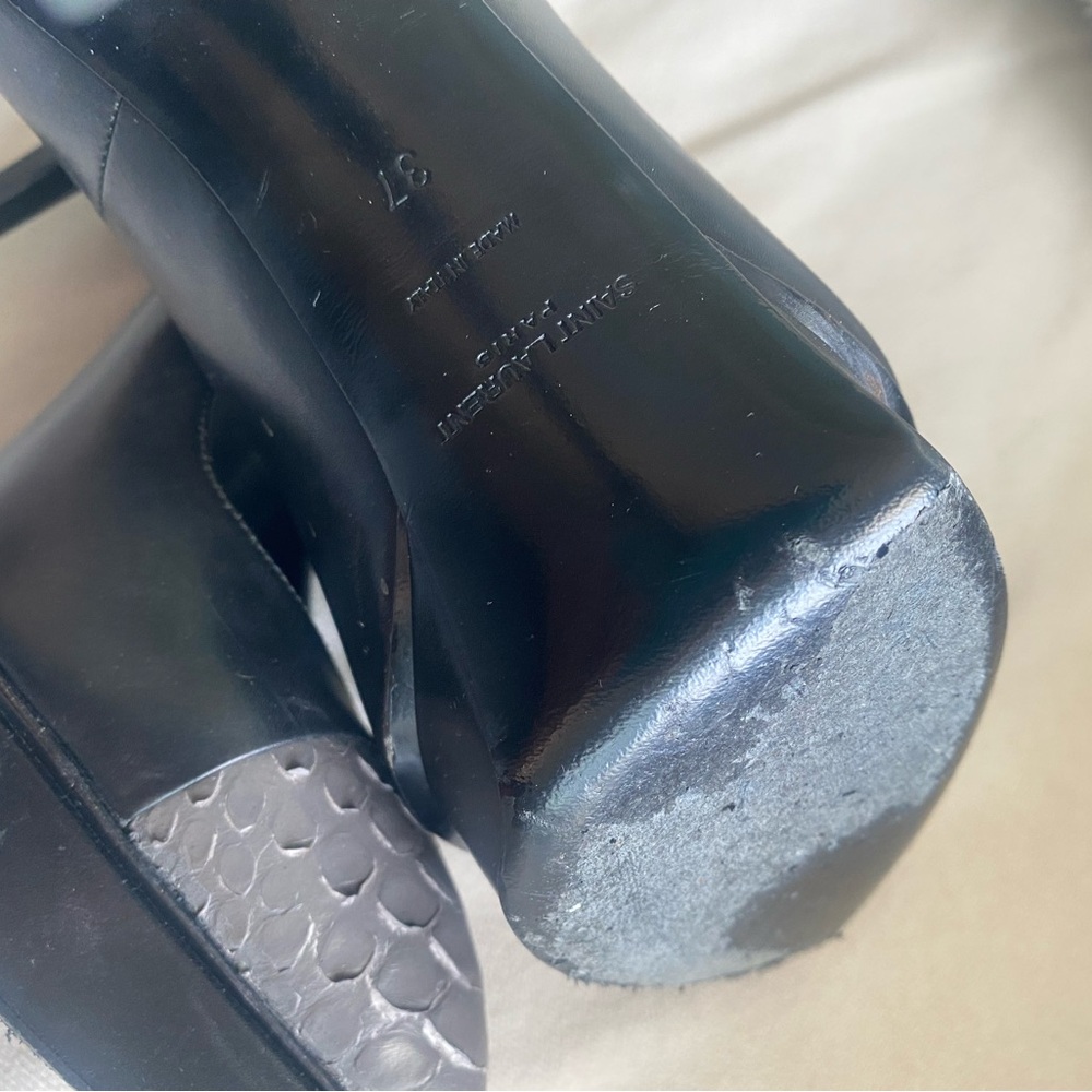 YSL Saint Laurent Black and Gray High Heels with Sleek Silhouette - Picture 5 of 6
